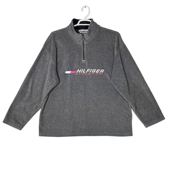 VTG Y2K Tommy Hilfiger Spellout‎ Sweater Men's XL Half Zip Fleece Pullover - Picture 2 of 6